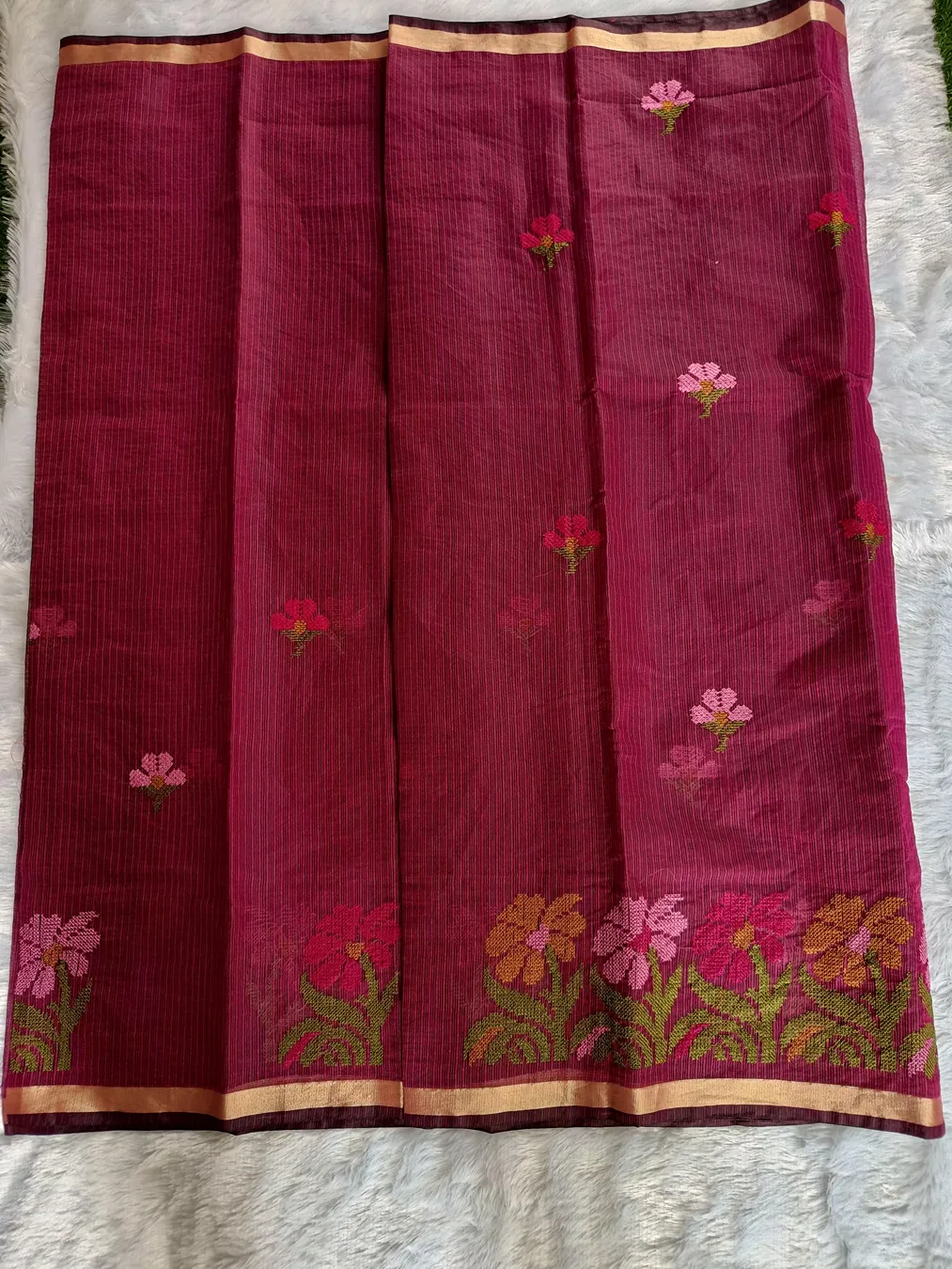 wine color kota doria saree