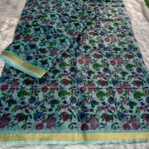 Blue floral print kota doria suit material