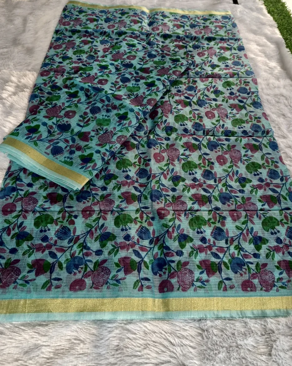 Blue floral print kota doria suit material