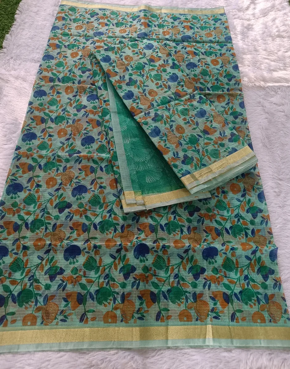 Sea green floral kota doriya suit material