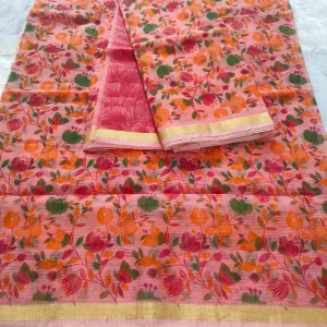 Pink floral print kota doria suit material