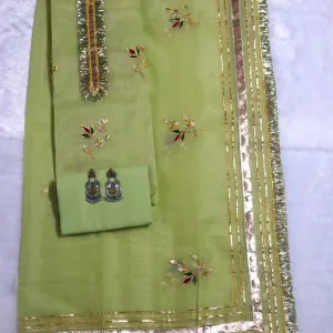 Green Gota Patti Kota Doria 3 Pc Suit Set