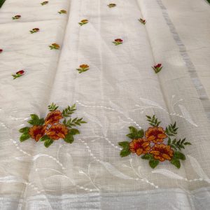 White Kota Doriya Floral Embroidery With Blouse