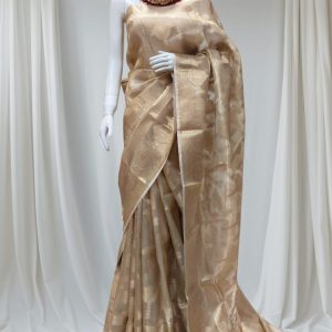 Golden Pure Tissue Weaving Party-Wear Sari