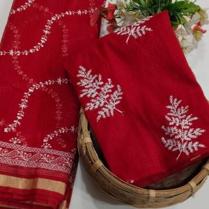 Pure Red Kota Doriya Thread Work Suit Material