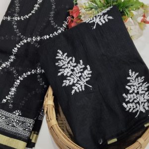 Pure Black Kota Doriya Suit Material With Thread Work