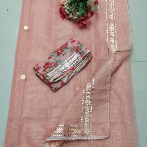 Pink Pure Kota Zari Checks Partywear Sari