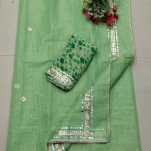 green zari check kota saree
